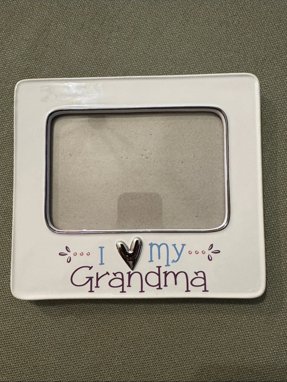 Demdaco White Ceramic Frame with Silver Heart and Pastel Lettering